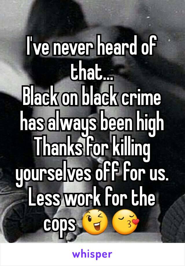 I've never heard of that...
Black on black crime has always been high
Thanks for killing yourselves off for us.
Less work for the cops 😉😚