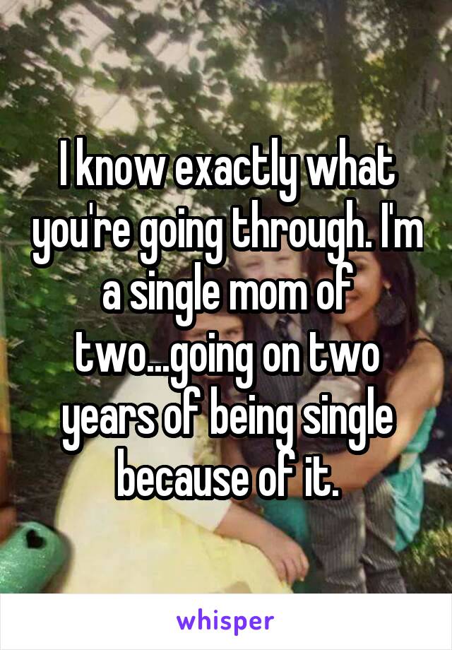I know exactly what you're going through. I'm a single mom of two...going on two years of being single because of it.