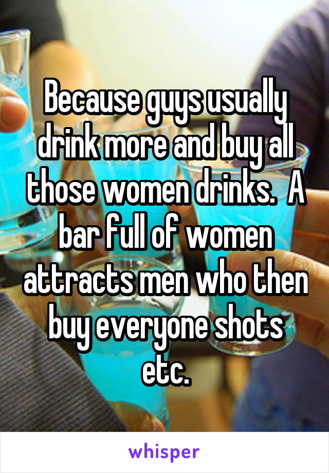 Because guys usually drink more and buy all those women drinks.  A bar full of women attracts men who then buy everyone shots etc.