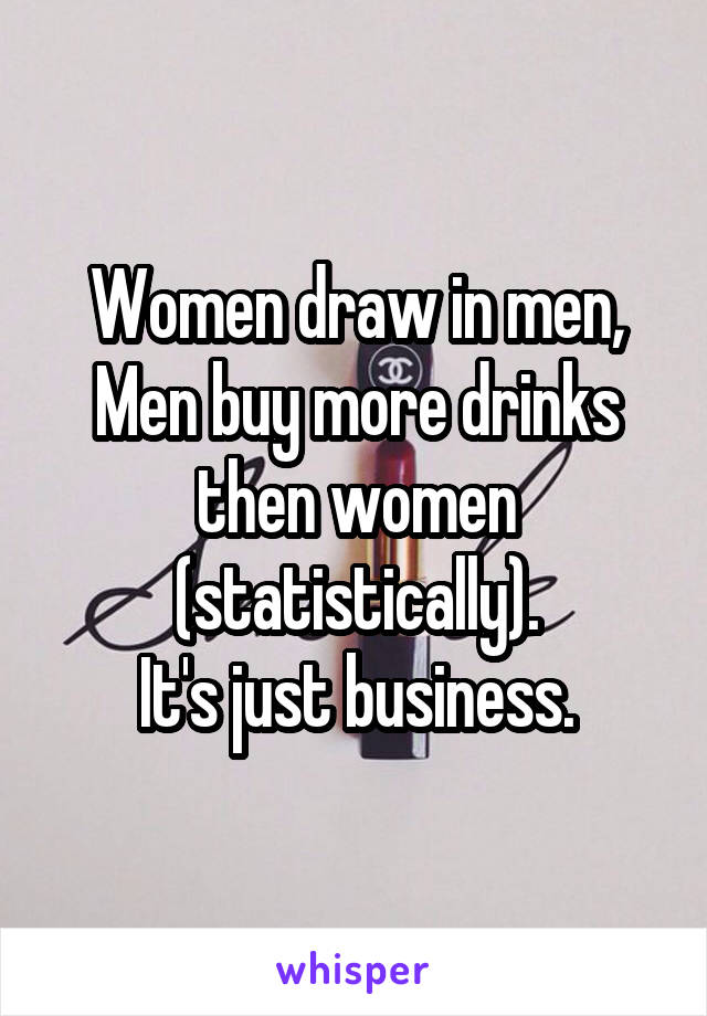 Women draw in men,
Men buy more drinks then women (statistically).
It's just business.