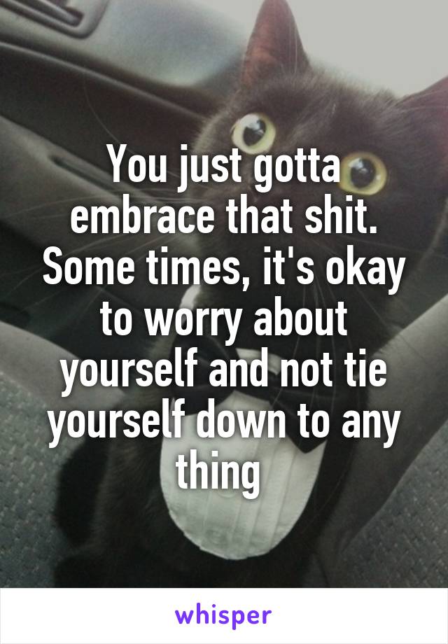 You just gotta embrace that shit. Some times, it's okay to worry about yourself and not tie yourself down to any thing 