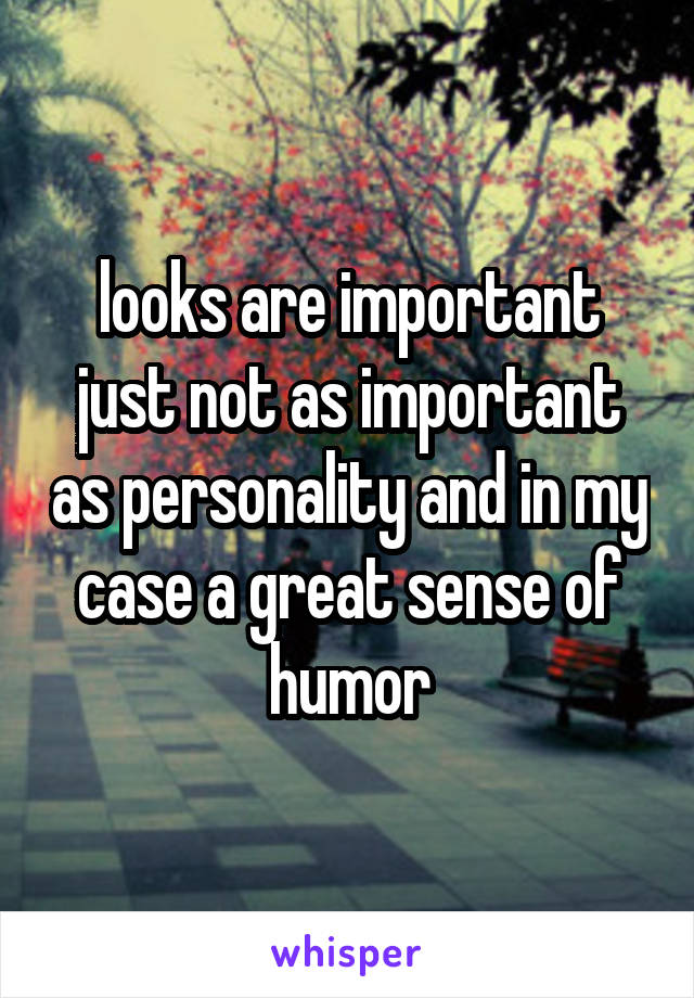 looks are important just not as important as personality and in my case a great sense of humor