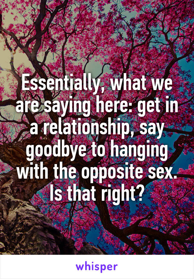 Essentially, what we are saying here: get in a relationship, say goodbye to hanging with the opposite sex. Is that right?