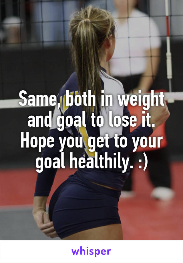 Same, both in weight and goal to lose it. Hope you get to your goal healthily. :)