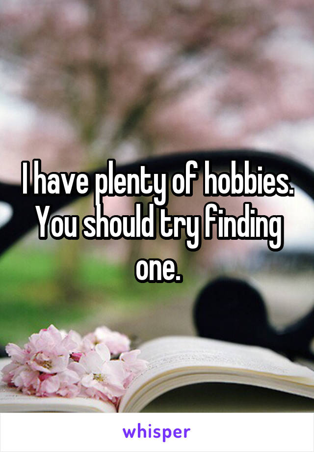 I have plenty of hobbies. You should try finding one.