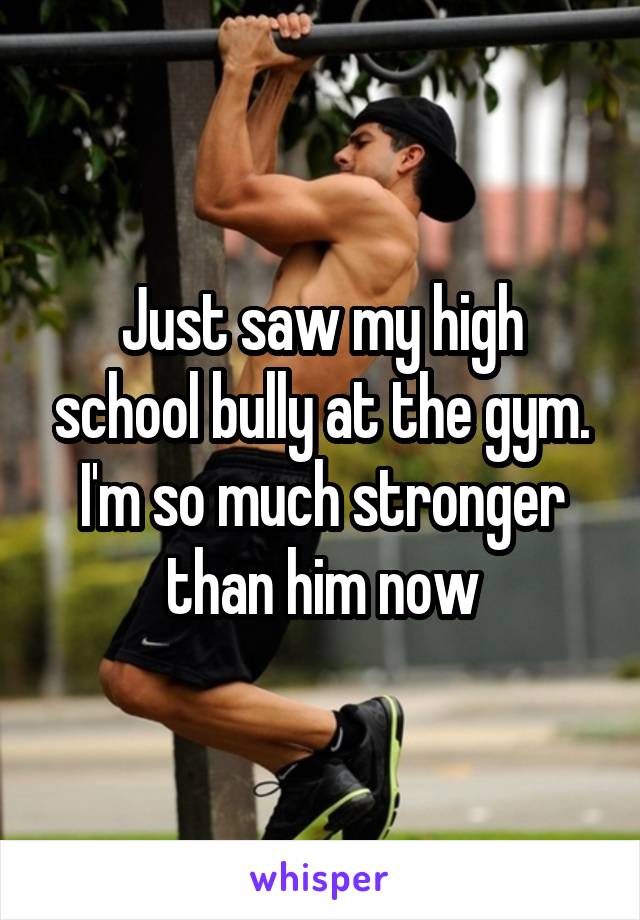 Just saw my high school bully at the gym. I'm so much stronger than him now