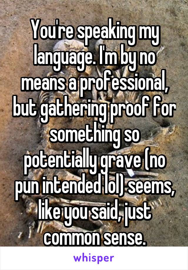 You're speaking my language. I'm by no means a professional, but gathering proof for something so potentially grave (no pun intended lol) seems, like you said, just common sense.