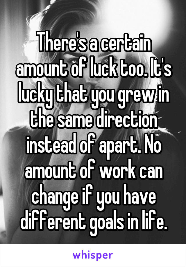 There's a certain amount of luck too. It's lucky that you grew in the same direction instead of apart. No amount of work can change if you have different goals in life.