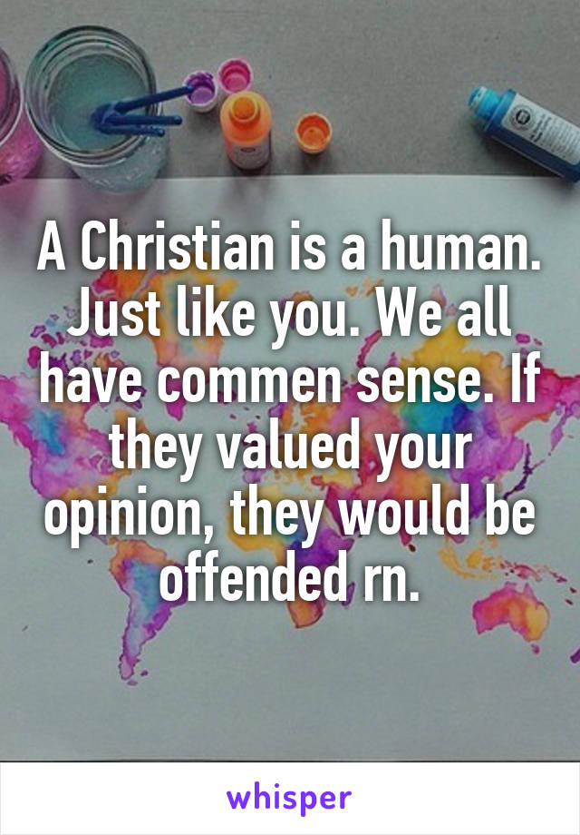 A Christian is a human. Just like you. We all have commen sense. If they valued your opinion, they would be offended rn.