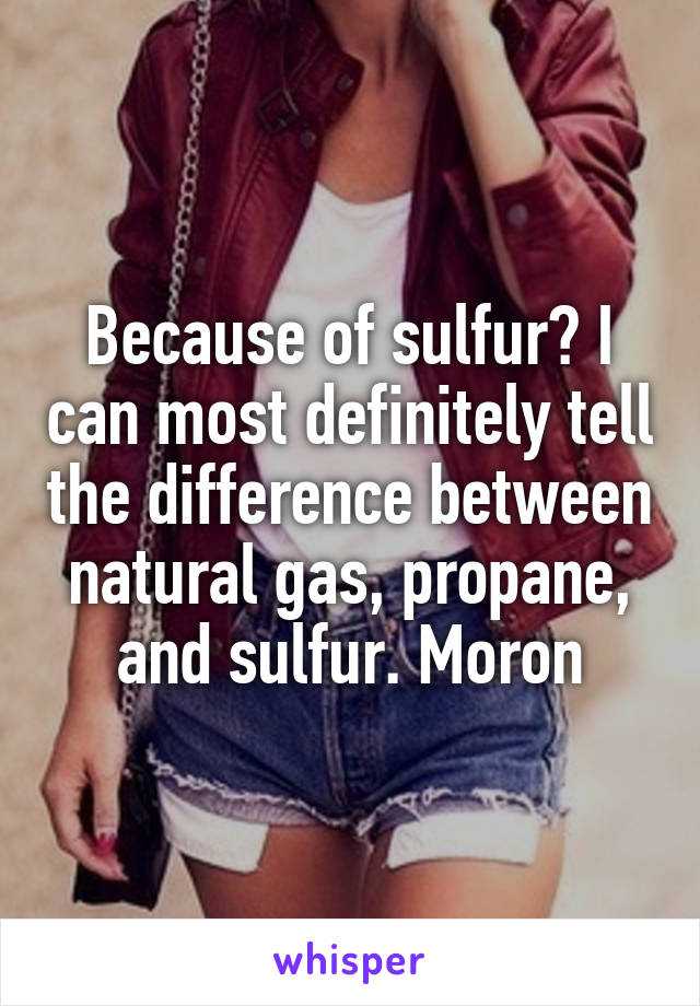 Because of sulfur? I can most definitely tell the difference between natural gas, propane, and sulfur. Moron