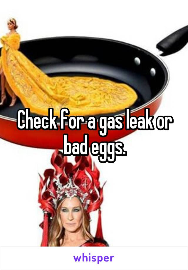 Check for a gas leak or bad eggs.