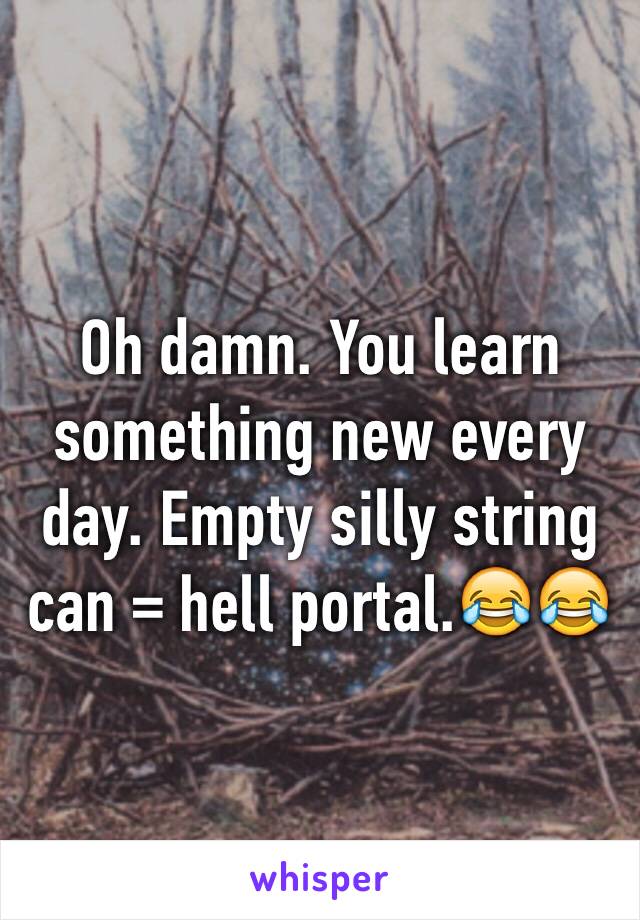 Oh damn. You learn something new every day. Empty silly string can = hell portal.😂😂