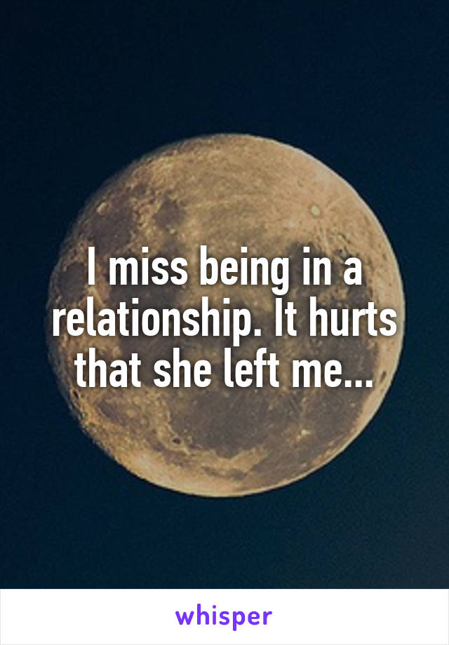 I miss being in a relationship. It hurts that she left me...