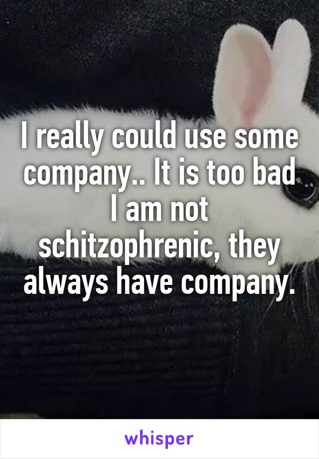 I really could use some company.. It is too bad I am not schitzophrenic, they always have company. 