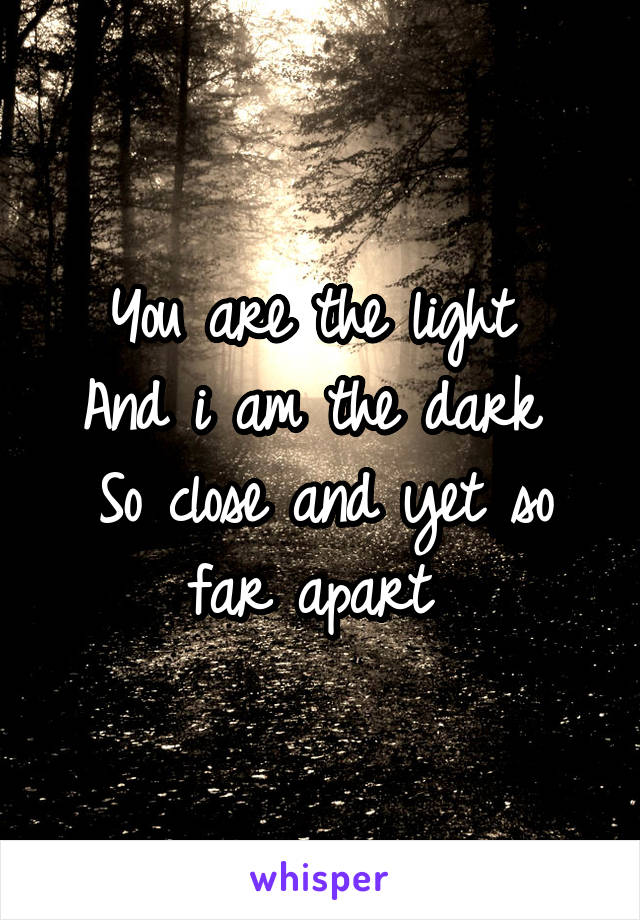 You are the light 
And i am the dark 
So close and yet so far apart 