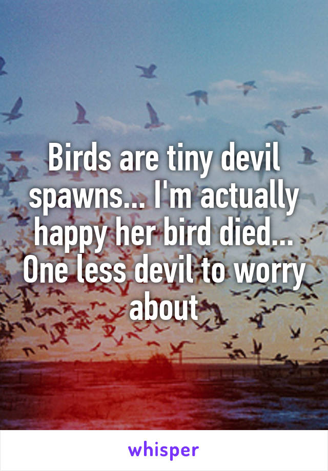 Birds are tiny devil spawns... I'm actually happy her bird died... One less devil to worry about