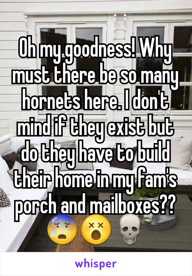 Oh my goodness! Why must there be so many hornets here. I don't mind if they exist but do they have to build their home in my fam's porch and mailboxes?? 😰😵💀