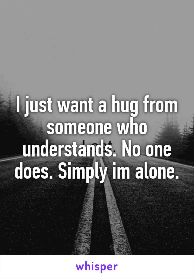 I just want a hug from someone who understands. No one does. Simply im alone.