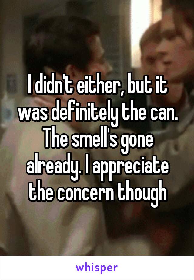 I didn't either, but it was definitely the can. The smell's gone already. I appreciate the concern though