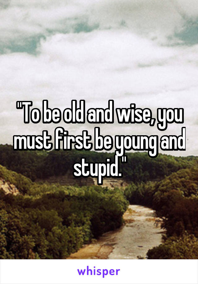 "To be old and wise, you must first be young and stupid."