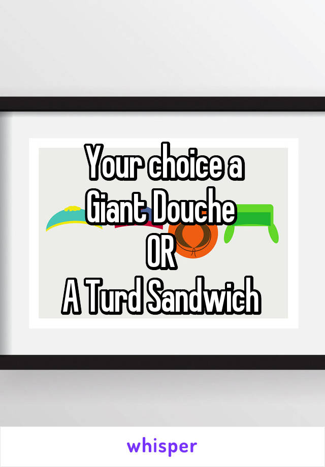 Your choice a
Giant Douche 
OR 
A Turd Sandwich 