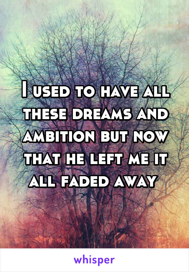 I used to have all these dreams and ambition but now that he left me it all faded away 