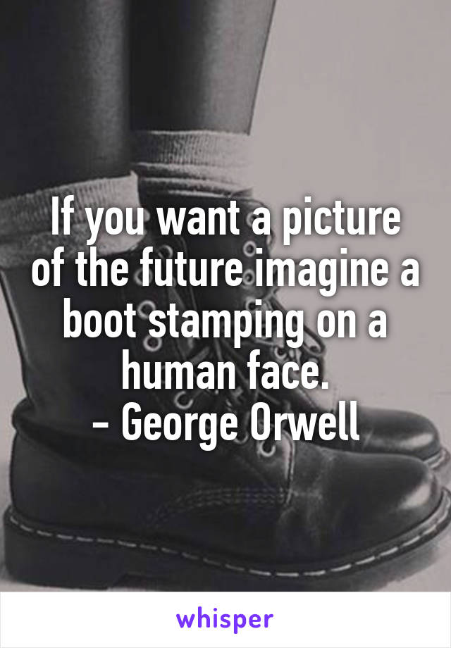 If you want a picture of the future imagine a boot stamping on a human face.
- George Orwell