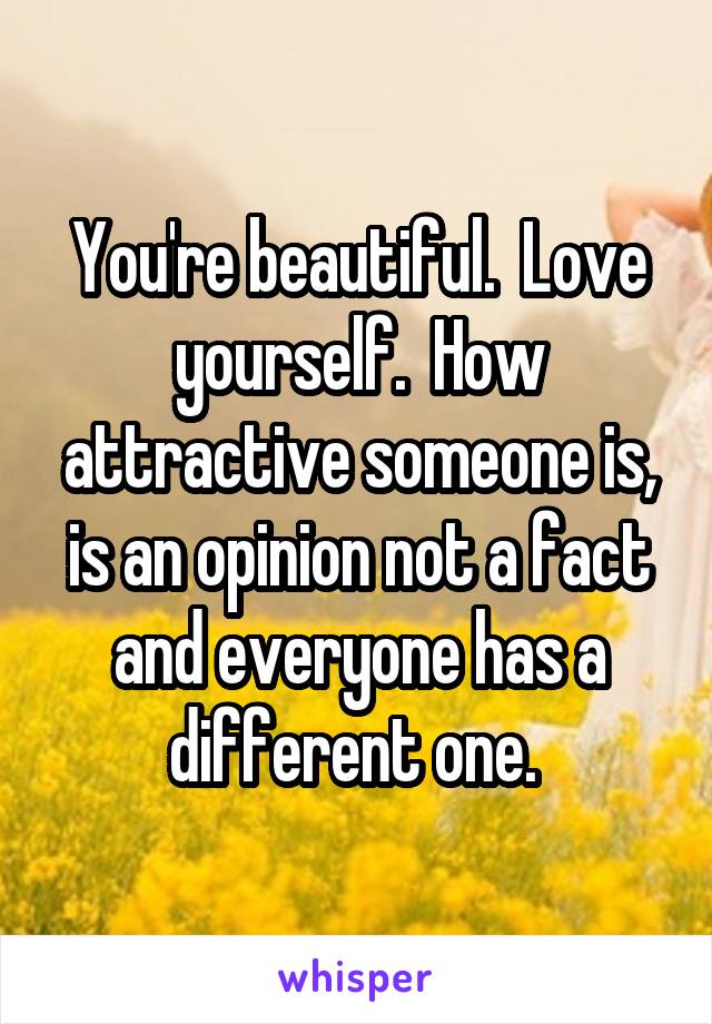 You're beautiful.  Love yourself.  How attractive someone is, is an opinion not a fact and everyone has a different one. 