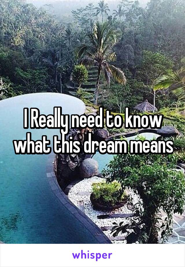 I Really need to know what this dream means