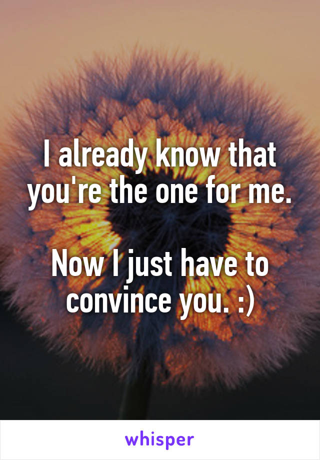 I already know that you're the one for me.

Now I just have to convince you. :)