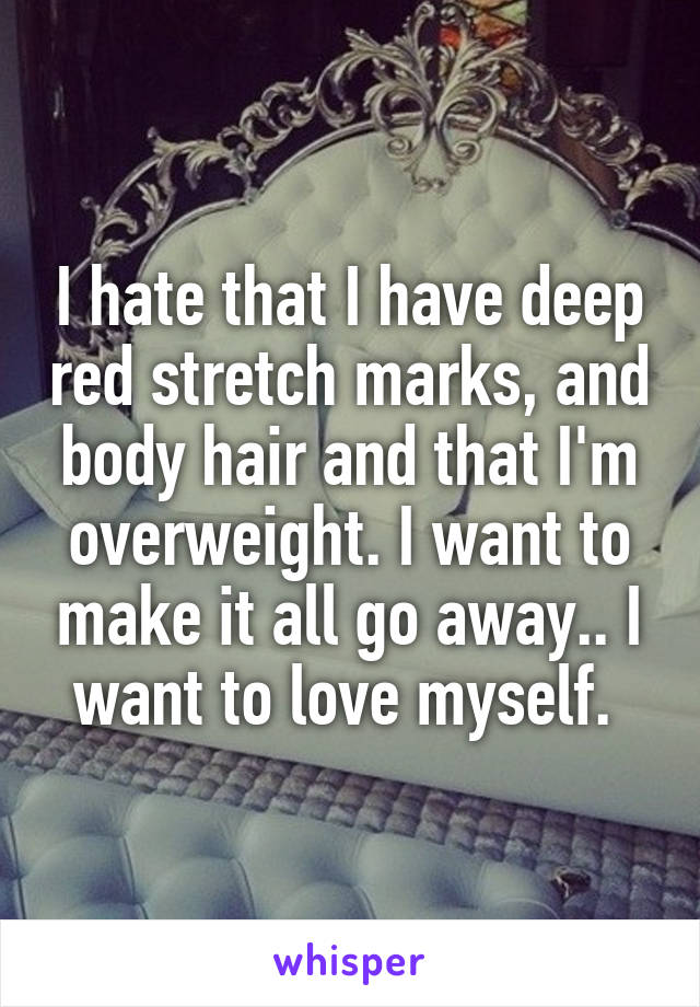 I hate that I have deep red stretch marks, and body hair and that I'm overweight. I want to make it all go away.. I want to love myself. 