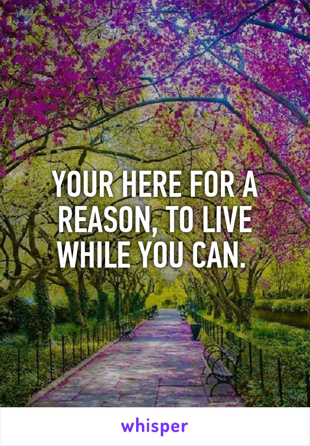 YOUR HERE FOR A REASON, TO LIVE WHILE YOU CAN. 