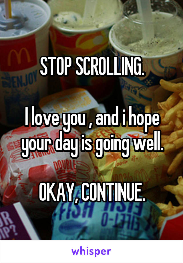 STOP SCROLLING.

I love you , and i hope your day is going well.

OKAY, CONTINUE.