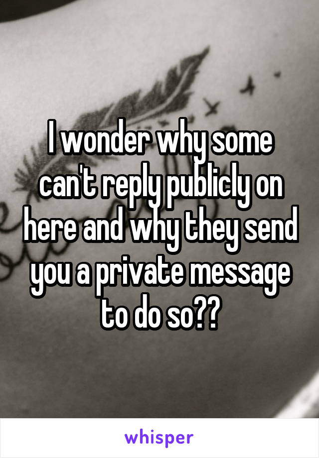 I wonder why some can't reply publicly on here and why they send you a private message to do so??