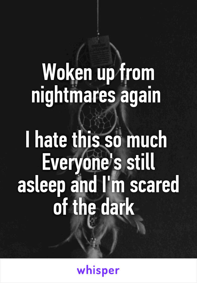 Woken up from nightmares again 

I hate this so much 
Everyone's still asleep and I'm scared of the dark  