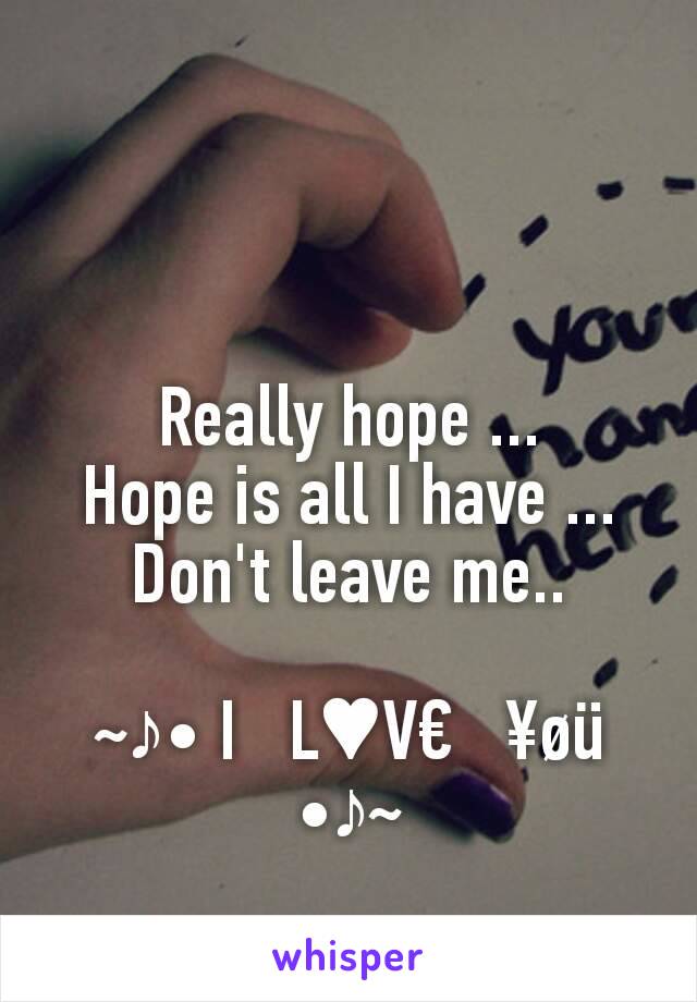 Really hope ...
Hope is all I have ...
Don't leave me..

~♪• I   L♥V€   ¥øü •♪~