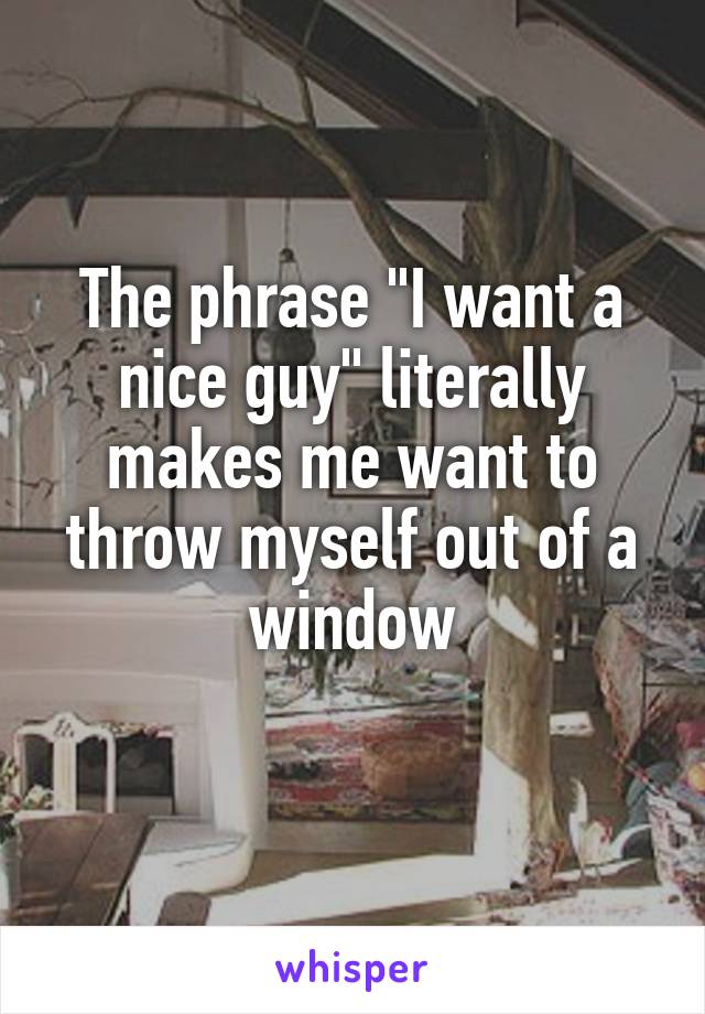 The phrase "I want a nice guy" literally makes me want to throw myself out of a window
