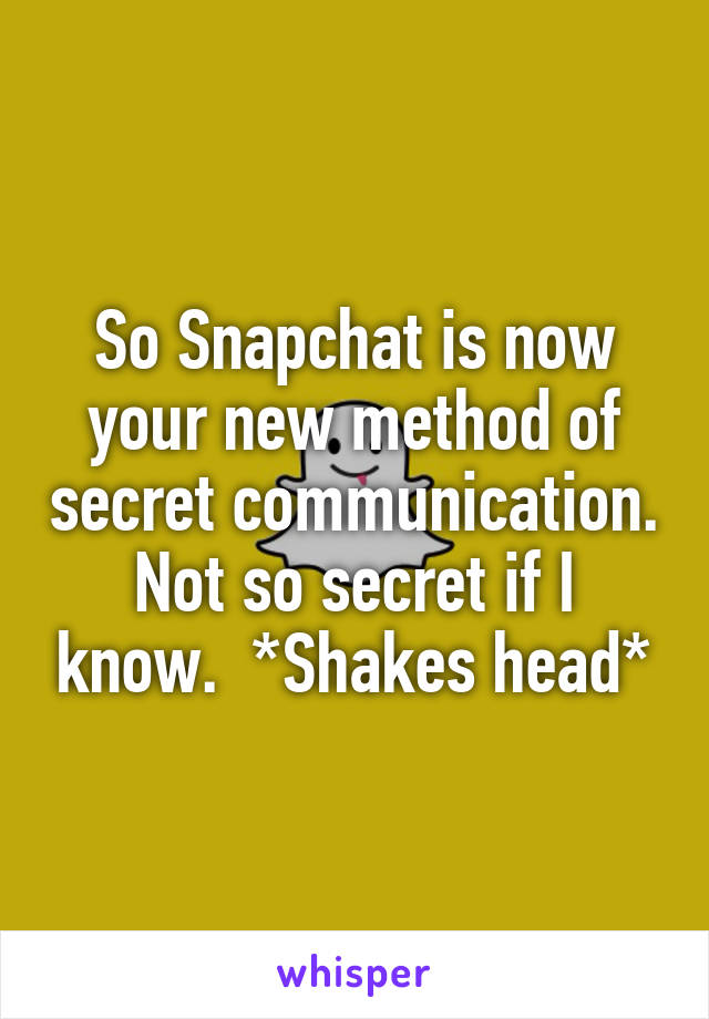 So Snapchat is now your new method of secret communication. Not so secret if I know.  *Shakes head*