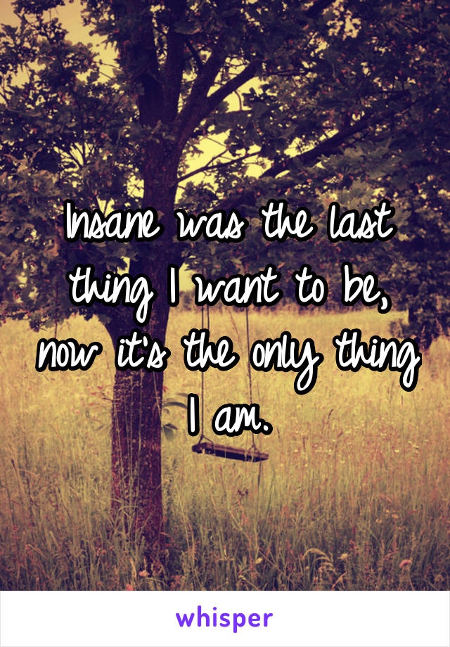 Insane was the last thing I want to be, now it's the only thing I am.