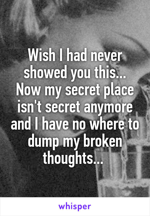 Wish I had never showed you this... Now my secret place isn't secret anymore and I have no where to dump my broken thoughts... 