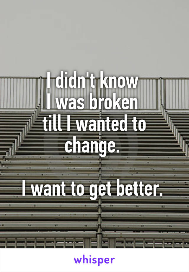 I didn't know 
I was broken 
till I wanted to change. 

I want to get better. 