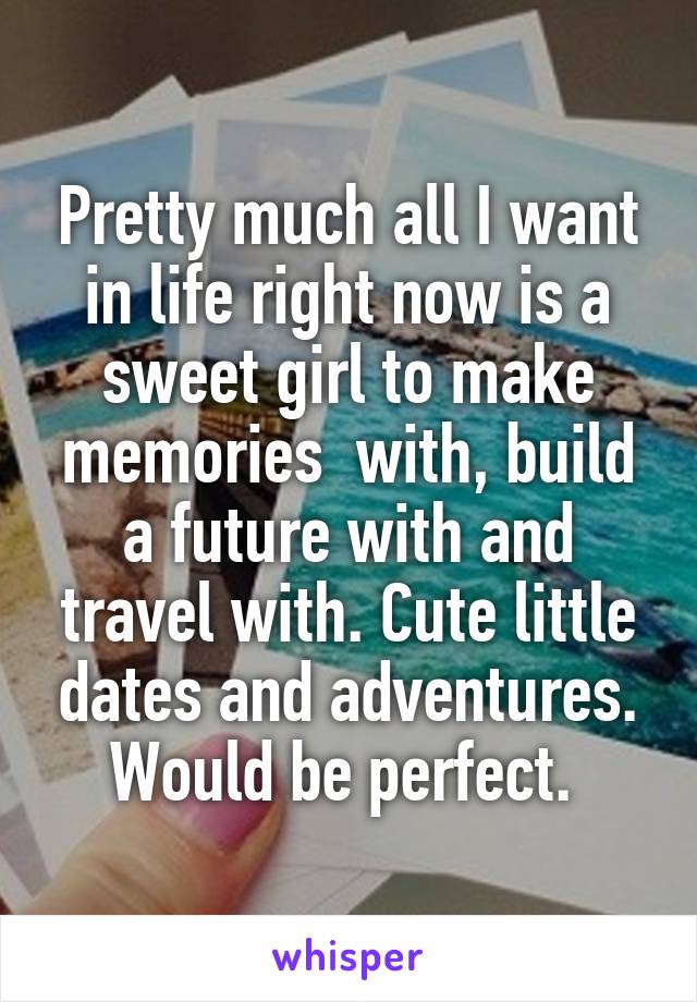 Pretty much all I want in life right now is a sweet girl to make memories  with, build a future with and travel with. Cute little dates and adventures. Would be perfect. 