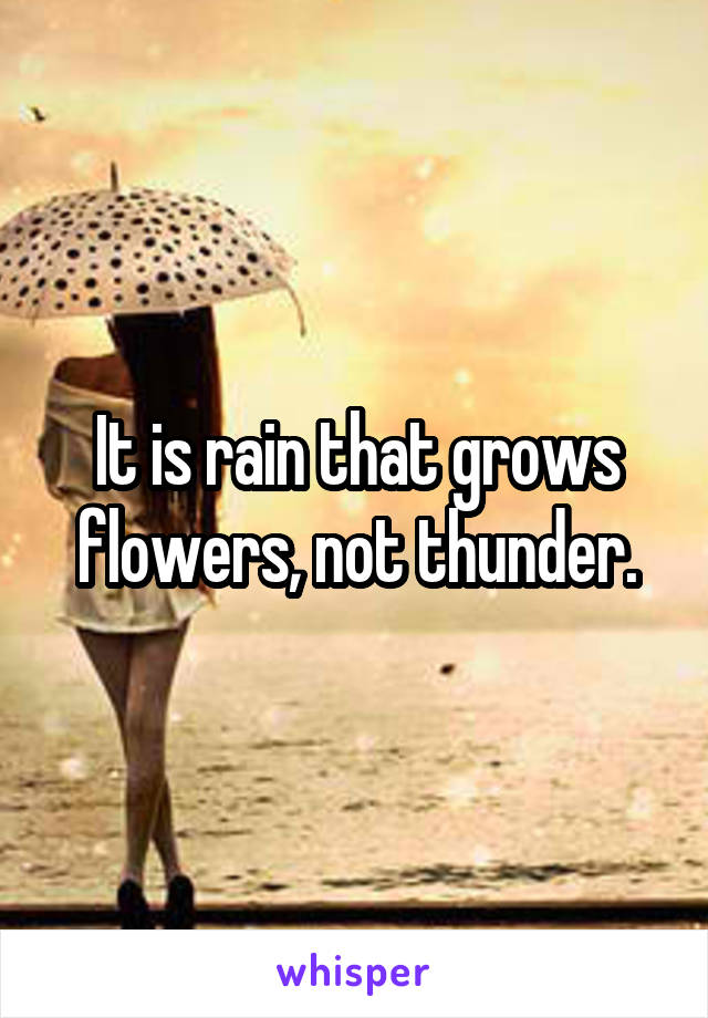 It is rain that grows flowers, not thunder.