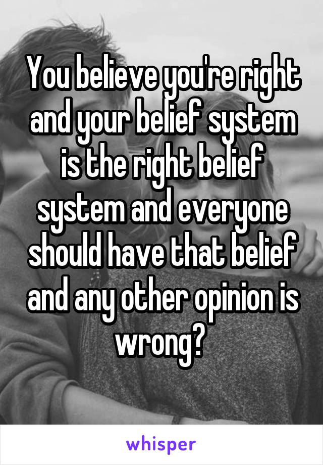 You believe you're right and your belief system is the right belief system and everyone should have that belief and any other opinion is wrong? 
