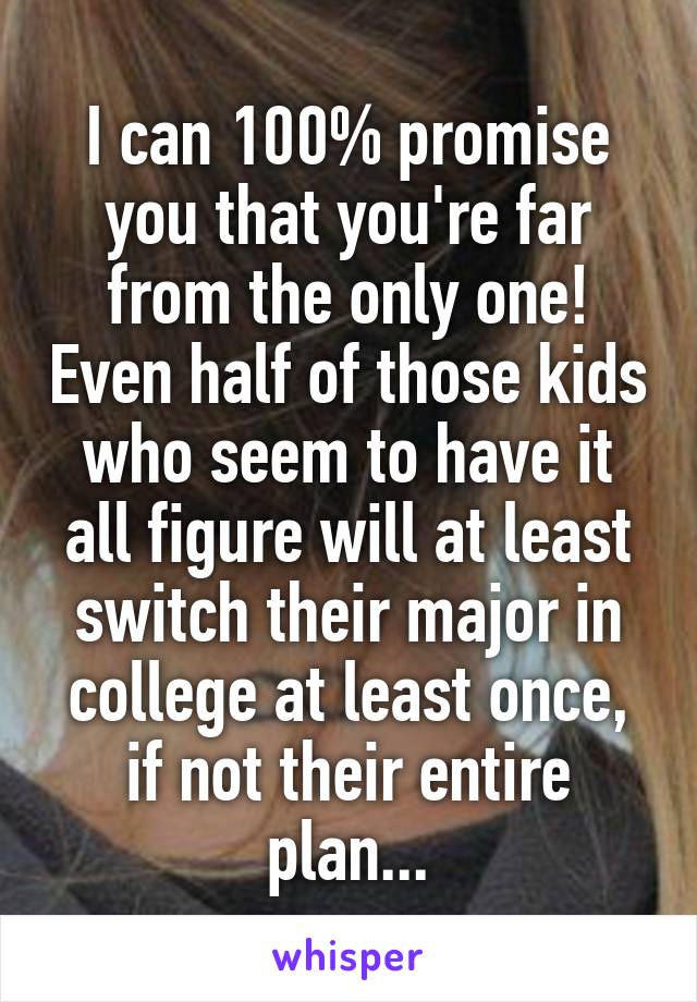 I can 100% promise you that you're far from the only one! Even half of those kids who seem to have it all figure will at least switch their major in college at least once, if not their entire plan...