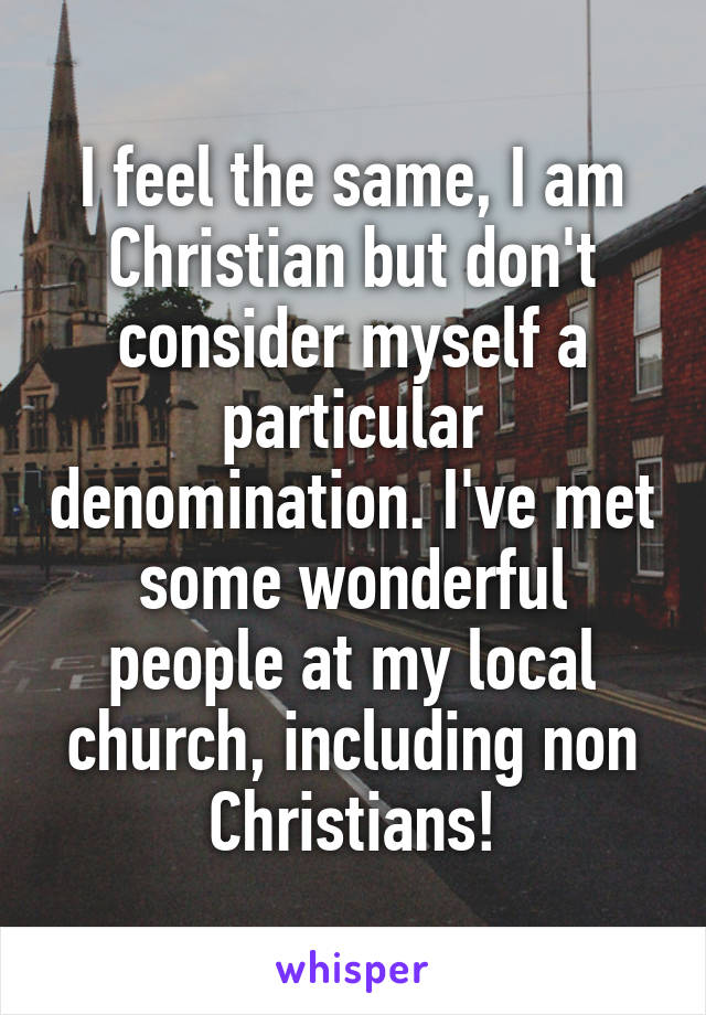 I feel the same, I am Christian but don't consider myself a particular denomination. I've met some wonderful people at my local church, including non Christians!