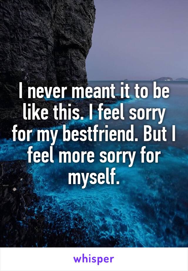 I never meant it to be like this. I feel sorry for my bestfriend. But I feel more sorry for myself.