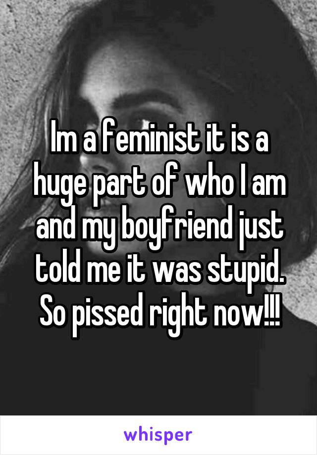 Im a feminist it is a huge part of who I am and my boyfriend just told me it was stupid. So pissed right now!!!