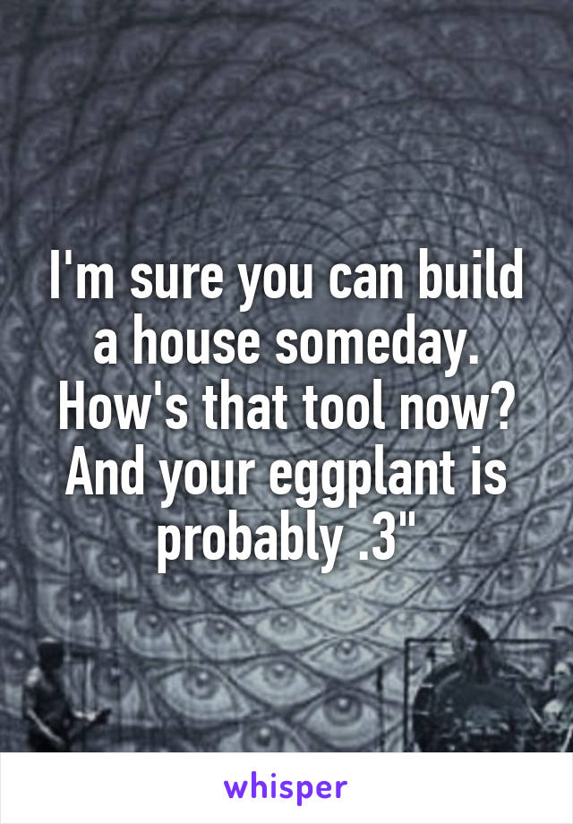 I'm sure you can build a house someday. How's that tool now? And your eggplant is probably .3"