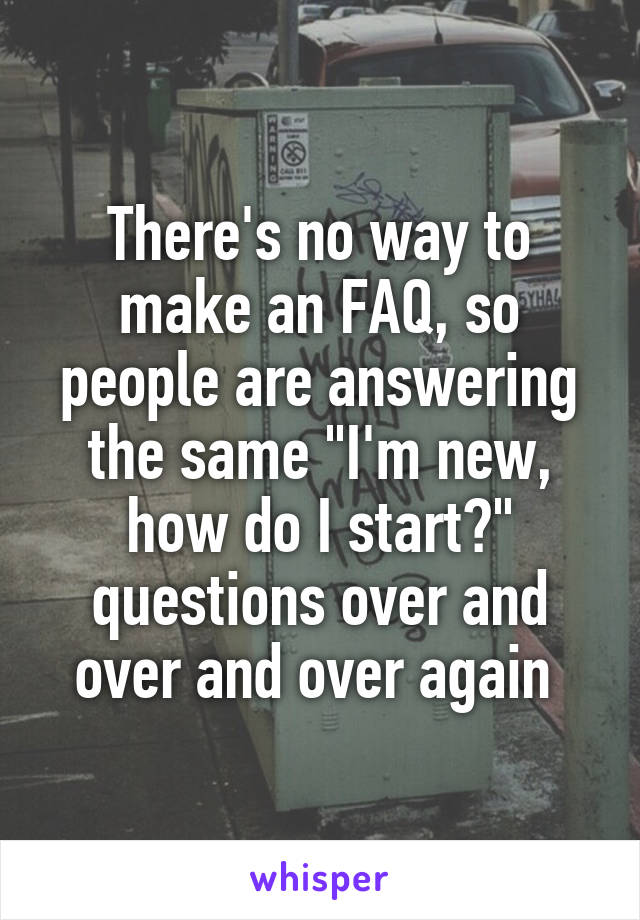 There's no way to make an FAQ, so people are answering the same "I'm new, how do I start?" questions over and over and over again 